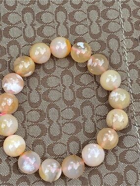 12mm Natural Stone Flower Agate Peach Bracelet - Women Jewelry
